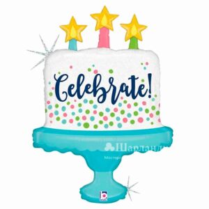 Шар Фигура Торт со свечами и конфетти, 84см