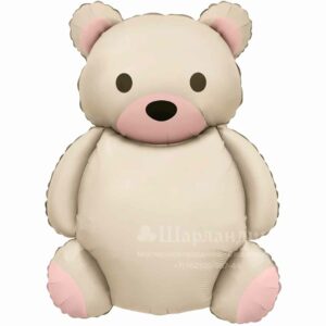 Шар Фигура Мишка Кремовый Сатин, 89см в интернет-магазине Шарландия