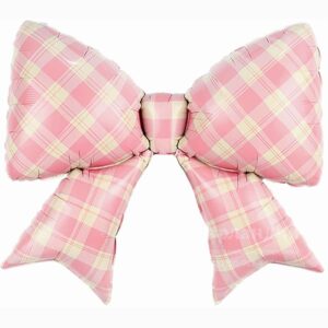 Шар Фигура Бант Клетка Виши Розовый Сатин, 97см