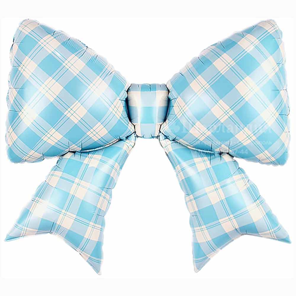 27321 Шар Фигура Бант Клетка Виши Голубой Сатин, 97см