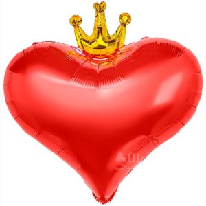 Шар Сердце Красное с Золотой Короной 56см в интернет-магазине Шарландия