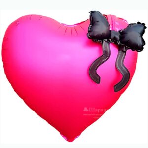Шар Сердце Черный бант, Фуше, 56см в Ставрополе в интернет-магазине Шарландия