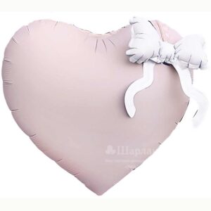 Шар Сердце Белый Бант, Розовый, 56см в Ставрополе в интернет-магазине Шарландия