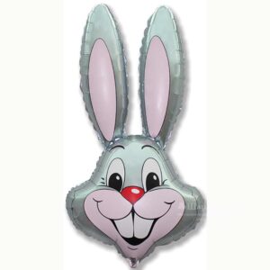 Шар мини-фигура Голова Заяц Серебро на палочке, 36см в Ставрополе в интернет-магазине Шарландия