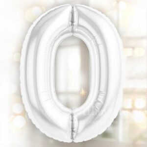 Шар Цифра Белый Блеск 102см, от 0 до 9, 1шт
